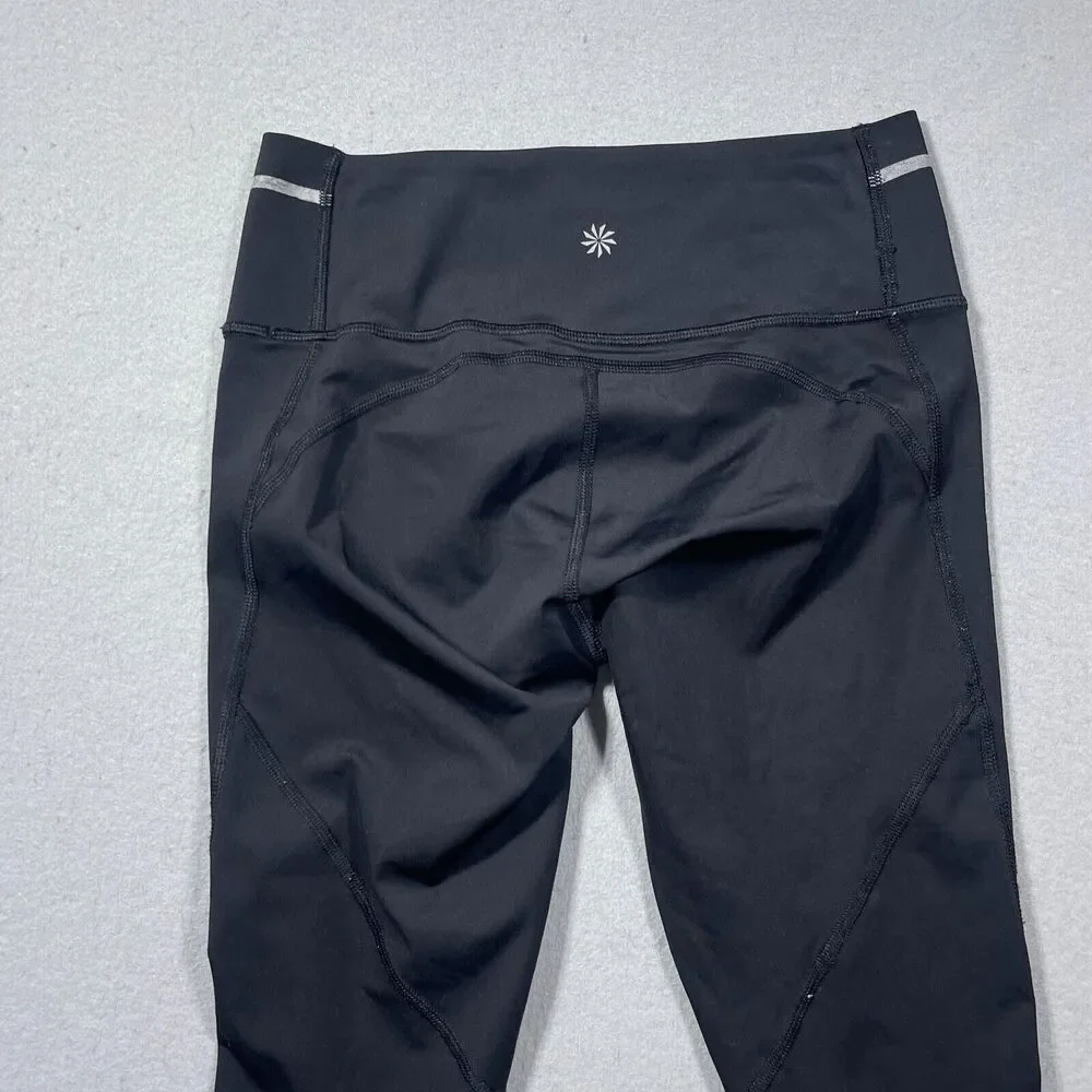 Athleta Leggings Womens XS Black‎ Mid Rise Cropped Reflective Spinning Workout